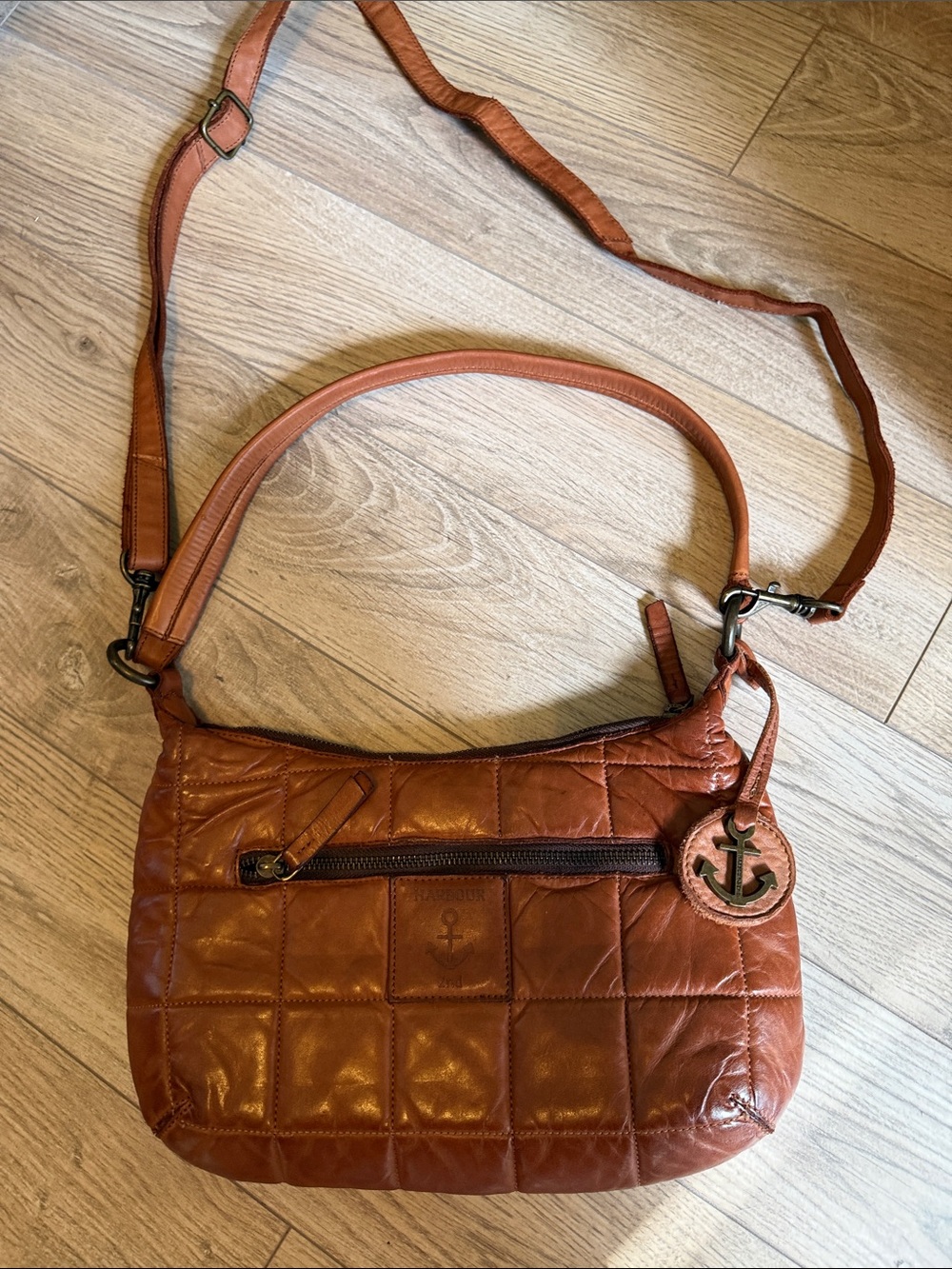 Harbour 2nd Cognac Quilted Leather shoulder and Crossbody bag 12" X 7"